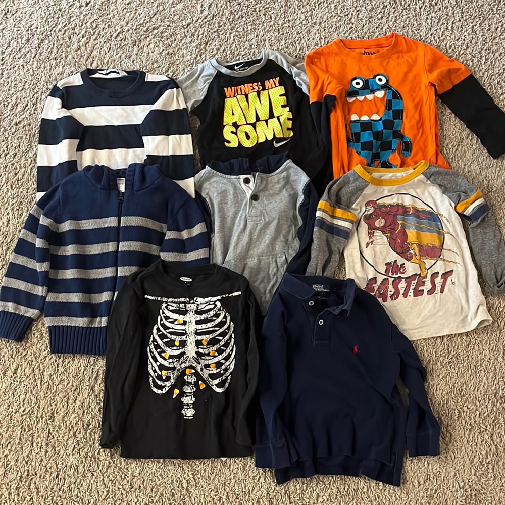 Lot of eight longsleeve boys, size 4, and four tee shirts.